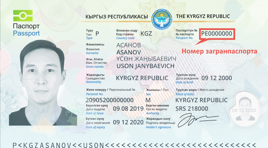 Где находится номер загранпаспорта Кыргызстана